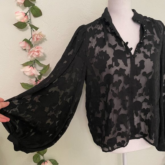 NWOT Sheer Balloon Long Sleeve Floral Top - Banana Republic - Picture 2 of 6